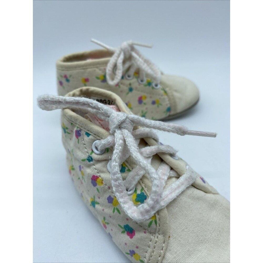 Vintage OshKosh B’Gosh Infant Baby Girls Shoes 1990’s Size 3 Cream Multicolour - Picture 6 of 12